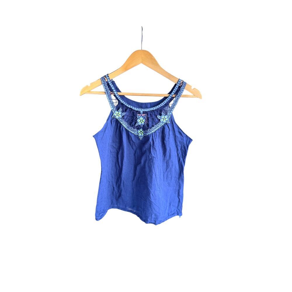 Free people embroidered Boho ferry lace whimsy tank top size 8 - Picture 2 of 5
